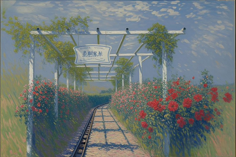 玫瑰园的油画风