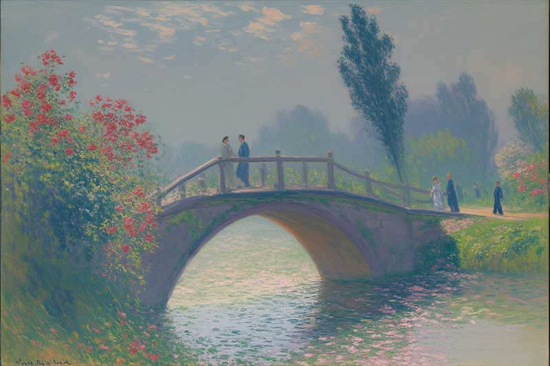 玫瑰园的油画风