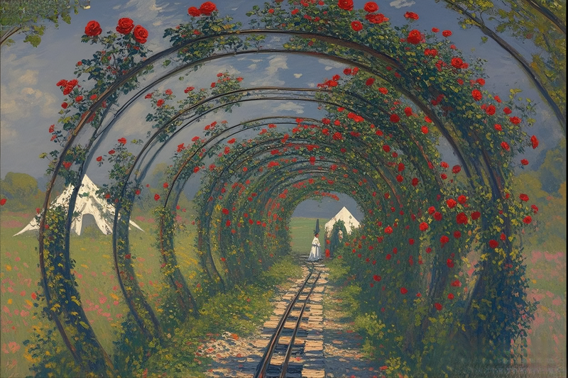 玫瑰园的油画风