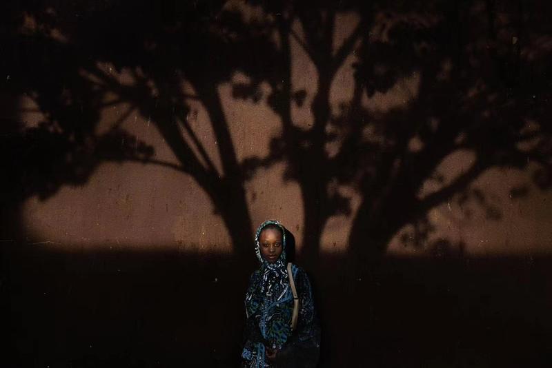 在光影交织的角落，她静静伫立。树影如诗